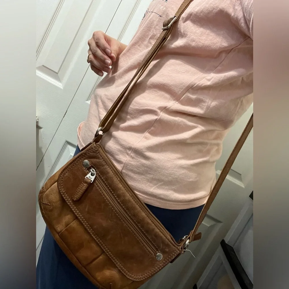 Vintage Fossil Crosstown Crossbody Bag Pebbled Leather Chestnut Brown
